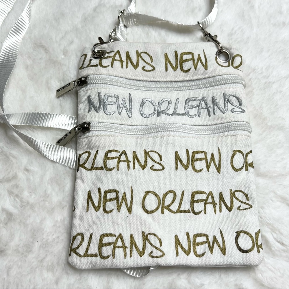 White Silver & Gold New Orleans Travel Passport Crossbody Bag